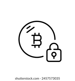 Blockchain Lock. Bitcoin coin and padlock. Cryptographic security provided by blockchain technology. Vector icon