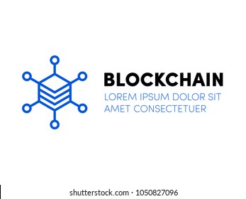 Blockchain logo. Cloud server icon for crypto mining bitcoin, ethereum. Block chain network database logo. Data center or hosting company icon