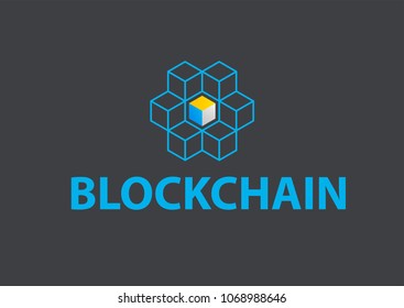 Blockchain logo / icon isometric 3d cibes - modern vector line art