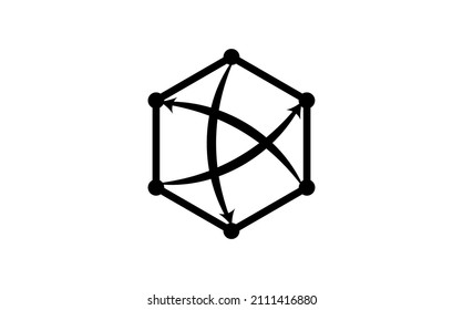 Blockchain Logo Template. Technology Design. Cryptocurrency, Icon of chain of spheres connected with dynamic arrows. Vector illustration isolated on white background 