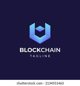 Blockchain Logo Template. Technology Vector Design. Cryptocurrency Illustration. Outstanding professional elegant trendy awesome artistic purple gradient color blockchain icon logo.
