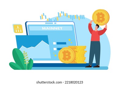 Blockchain Mainnet Illustration Konzept auf weißem Hintergrund