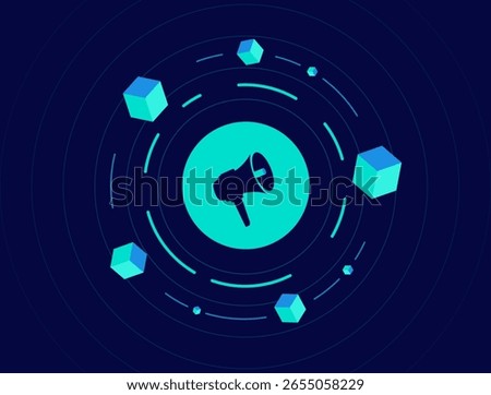 Blockchain marketing improves transparency in advertising and boosts trust through secure crypto ad tracking. Blockchain marketing reduces fraud in digital campaigns. Modern vector illustration.