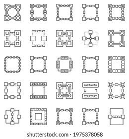 Blockchain minimal outline icons set - vector geometric block chain computer technology concept thin line symbols