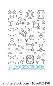 Blockchain modern vertical poster or background in thin line style. Vector illustration