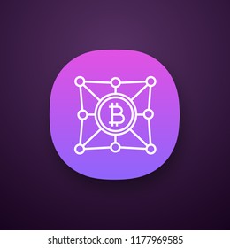 Blockchain network app icon. Bitcoin. Cryptocurrency. Digital money. Fintech and big data. UI/UX user interface. Web or mobile application. Vector isolated illustration