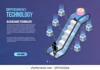 Blockchain network business template. Cryptocurrency and blockchain isometric composition. Mining Abstract Technology. Digital money system. Layout for web and app.