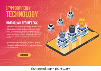 Blockchain network business template. Cryptocurrency and blockchain isometric composition. Mining Abstract Technology. Digital money system. Layout for web and app.