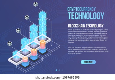 Blockchain network business template. Cryptocurrency and blockchain isometric composition. Mining Abstract Technology. Digital money system. Layout for web and app.