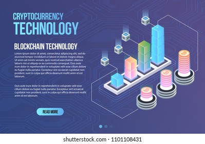 Blockchain network business template. Cryptocurrency and blockchain isometric composition. Mining Abstract Technology. Digital money system. Layout for web and app.