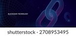 Blockchain Network Chain In Futuristic Neon Grid Style, Digital Security And Cryptocurrency Concept On Dark Background, Vector Illustration.
