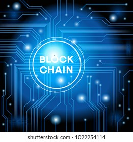 Blockchain network concept , Distributed ledger technology , Block chain text and computer connection. The file is saved in the version AI10 EPS. 