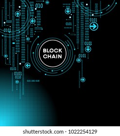 Blockchain network concept , Distributed ledger technology , Block chain text and computer connection. The file is saved in the version AI10 EPS. 