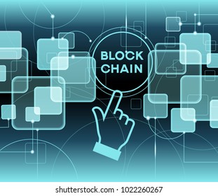 Blockchain network concept , Distributed ledger technology , Block chain text and computer connection. The file is saved in the version AI10 EPS. 