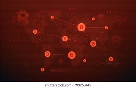 Blockchain network concept , Distributed ledger, computer connection technology, matrix coded background.