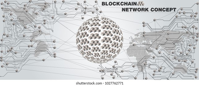 Blockchain network concept , Distributed  technology , Security, computer connection 