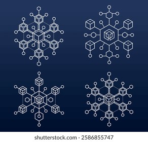 Blockchain Network Concept with Snowflake Structure. Digital Cryptocurrency System in a Geometric Design