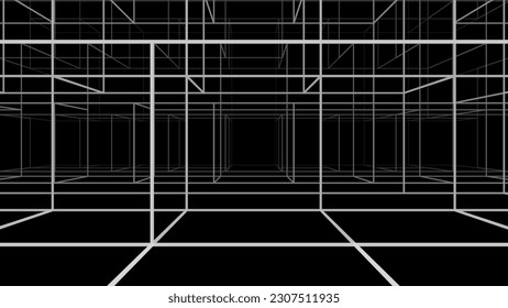 Blockchain. Network of connected dots and lines. Big data. Abstract digital background. Grid. 3d vector illustration