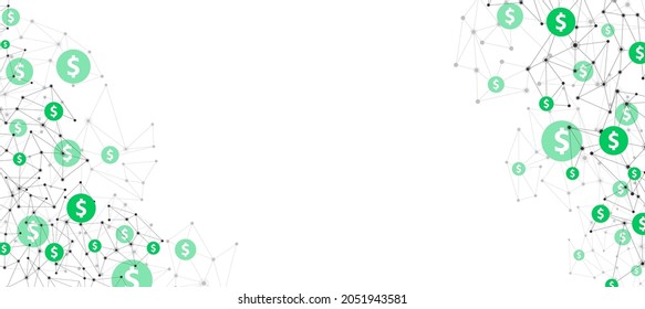 Blockchain network dollar corner frame. Space for text. Vector illustration.