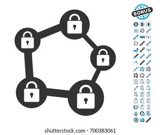 Blockchain Network icon with bonus smart contract pictures. Vector illustration style is flat iconic symbols,modern colors.