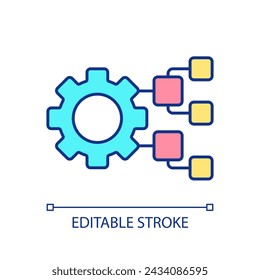 Blockchain network settings RGB color icon. Virtual network for business management. Digital technology integration. Isolated vector illustration. Simple filled line drawing. Editable stroke