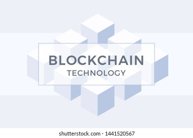 Blockchain network technology concept with abstract cubes on the background. Cryptocurrency illustration for slider, banner, presentation, design with isometric blocks chain 