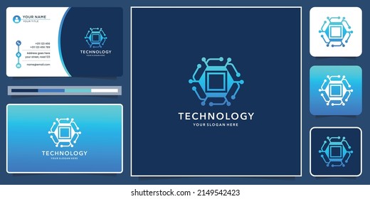 blockchain network technology logo design inspirations with modern color and business card template.