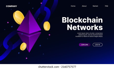 Blockchain Networks. Isometric Web Banner Template. Vector illustration
