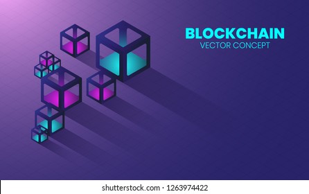 Blockchain new technology in 3d box and isometric concept, digital cryptocurrency, electronic cyber system. vector