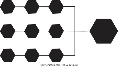 Blockchain node diagram icon representing data flow or digital structure with transparent background