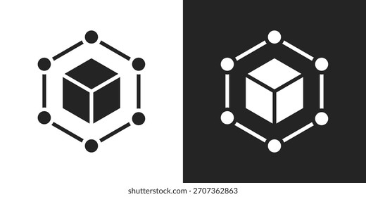 Blockchain Node Icon In Black And White Glyph Style