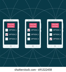 Blockchain online voting concept. Stock vector illustration of new technology for elections using smartphone.