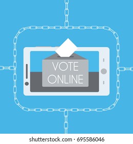 Blockchain online voting concept. Stock vector illustration of new computer technology for elections.
