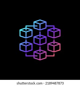 Blockchain Outline Vector Colored Icon. Block Chain Technology Concept Colorful Logo Element On Dark Background 