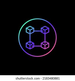 Blockchain Umriss, Vektorfarbiges Rundsymbol. Blockkettentechnologie auf kreisförmigem Hintergrund, buntes Logo-Element auf dunklem Hintergrund