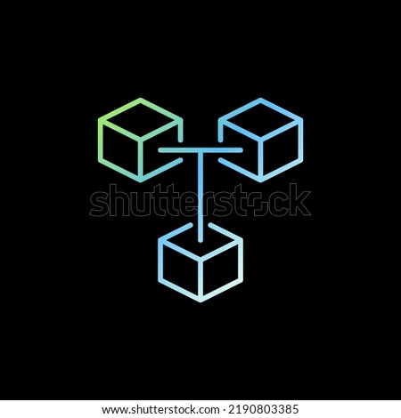 Blockchain outline vector concept colorful icon - Three Connected Blocks Block-chain Technology symbol on dark background