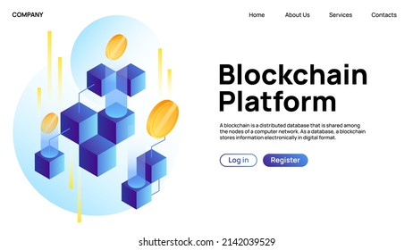 Blockchain Platform. Creative Landing Website Page. Vector illustration