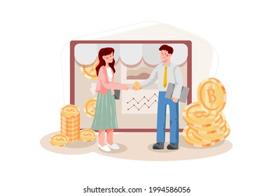 Blockchain Platform for E-commerce Illustration concept. Flat illustration isolated on white background.