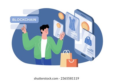 Blockchain Platform For eCommerce Illustration concept on white background