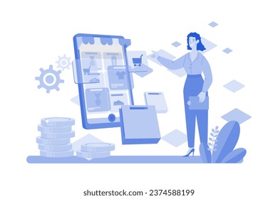 Blockchain Platform for E-commerce Illustration concept on white background