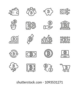 Blockchain related icons: thin vector icon set, black and white kit