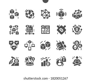Blockchain revolution. Innovation technology and finance concept. Cryptocurrency exchange platform or market. Bitcoin coins. Vector Solid Icons. Simple Pictogram svg