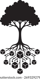 Blockchain raízes silhuetas tecnologia fundamental Sistema de crescimento digital