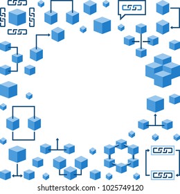 Blockchain round frame. Vector modern background made with blue block chain icons