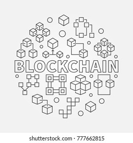 Blockchain round vector illustration or symbol in thin line style