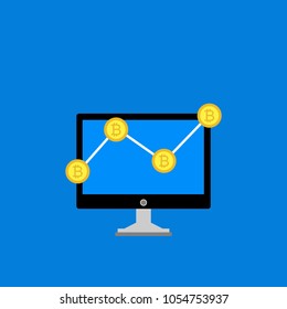 Blockchain scheme, mining crypto currency, server room, powered computers, data processing, money transaction in internet vector technology