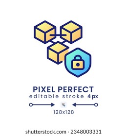 Blockchain security gradient fill desktop icon. Risk management system. Fraud prevention. Pixel perfect 128x128, outline 4px. Modern colorful linear symbol. Vector isolated editable RGB element
