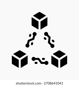 Ícone de Segurança Blockchain em estilo de glifo, simbolizando proteção descentralizada, blocos verificados e dados de razão seguros.