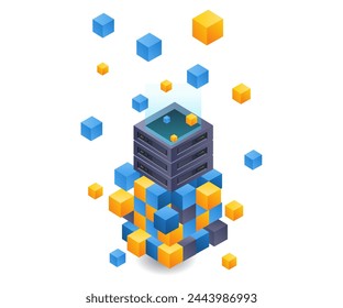 Isometrische Darstellung der Blockchain-Server-Technologie