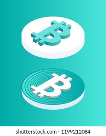 Blockchain set of coins isometric 3d icons. Digital money, cryptocurrency encrypted financial assets. Wealthy items of investors in currency vector